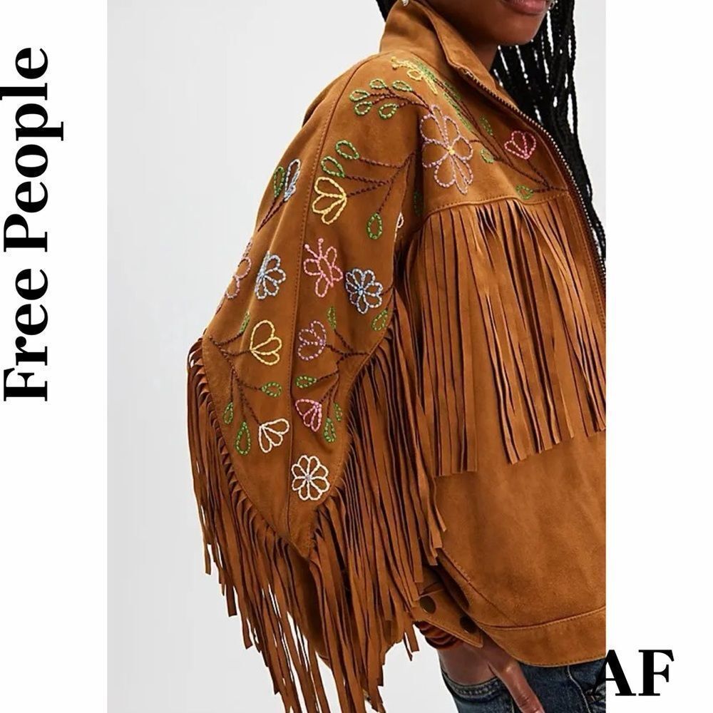 Free People Wila Western Suede Bomber Jacket in Whiskey Small NWT - Picture 5 of 8